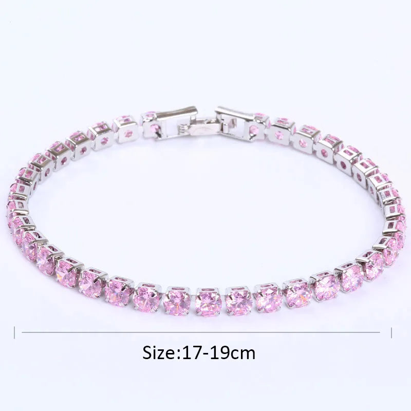 Luxury Hiphop Iced Out  4mm Cubic Zirconia Crystal Tennis Bracelets For Women Men Gold Color Silver Color Bracelet Chain Jewelry